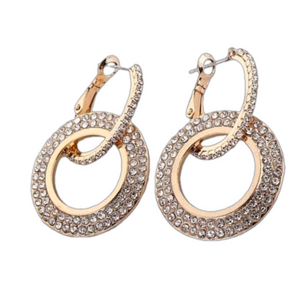 Rose Gold Bling Double Looped CZ Circle Hoops Dangling Earrings NWOT